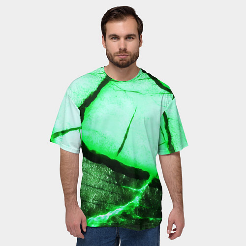Мужская футболка оверсайз Трещины на абстрактном зелёном фоне / 3D-принт – фото 3
