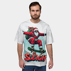 Футболка оверсайз мужская Санта с подарками на скейте, цвет: 3D-принт — фото 2