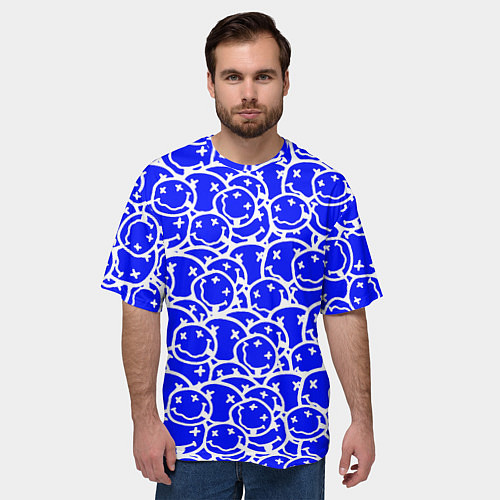 Мужская футболка оверсайз Nirvana logo blue / 3D-принт – фото 3