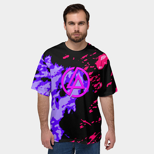 Мужская футболка оверсайз Linkin park огненные краски / 3D-принт – фото 3