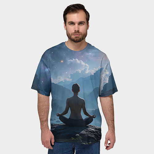 Мужская футболка оверсайз Ночная медитация / 3D-принт – фото 3