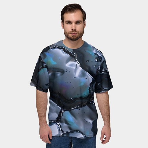 Мужская футболка оверсайз Жидкая субстанция серая / 3D-принт – фото 3