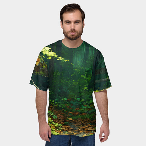 Мужская футболка оверсайз Зелёный летний лес / 3D-принт – фото 3