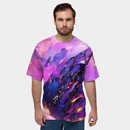 Мужская футболка оверсайз Фиолетово-розовая абстракция / 3D-принт – фото 3