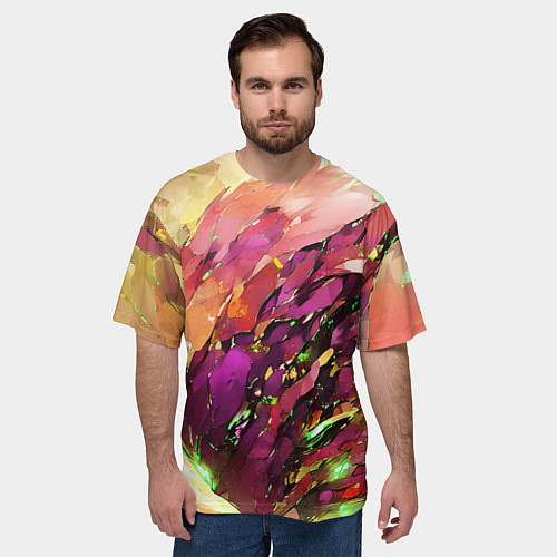 Мужская футболка оверсайз Красно-жёлтая абстракция / 3D-принт – фото 3