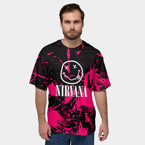 Мужская футболка оверсайз Nirvana pink color / 3D-принт – фото 3