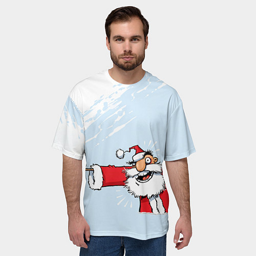 Мужская футболка оверсайз Дед мороз с шампанским / 3D-принт – фото 3