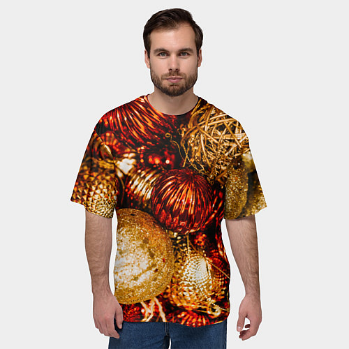 Мужская футболка оверсайз Новогоднее ёлочное украшение / 3D-принт – фото 3