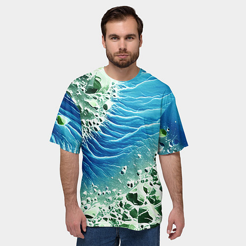 Мужская футболка оверсайз Берег и синие волны / 3D-принт – фото 3