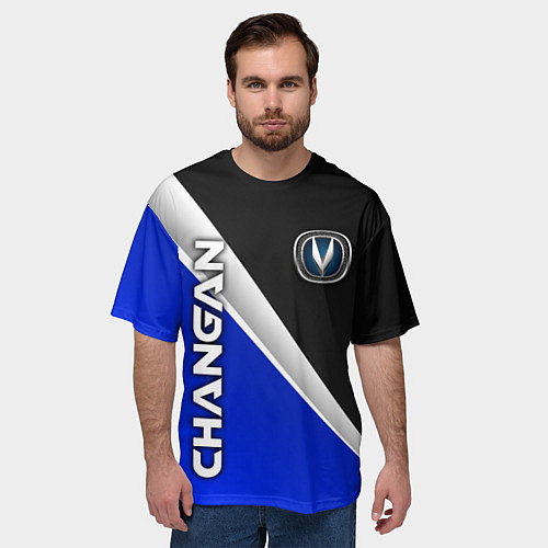 Мужская футболка оверсайз Чанган - синий и черный / 3D-принт – фото 3