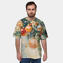Футболка оверсайз мужская Большие и маленькие новогодние шары, цвет: 3D-принт — фото 2