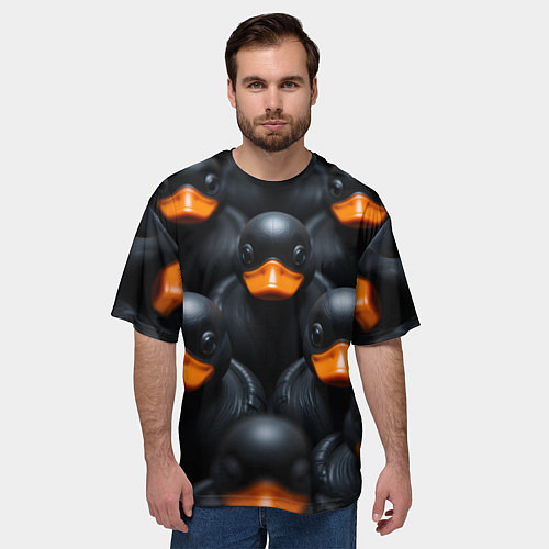 Мужская футболка оверсайз Черные уточки / 3D-принт – фото 3