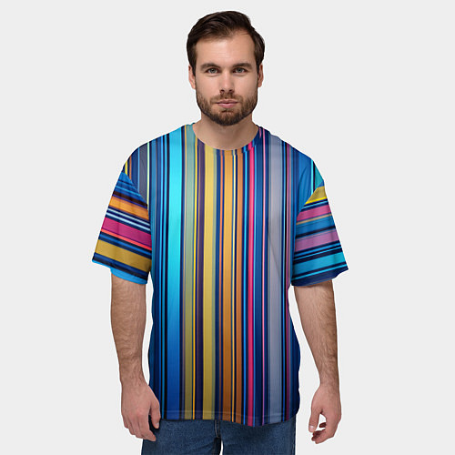 Мужская футболка оверсайз Яркие вертикальные линии / 3D-принт – фото 3