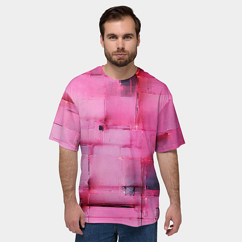 Мужская футболка оверсайз Чёрные пятна на розовом фоне абстракция / 3D-принт – фото 3