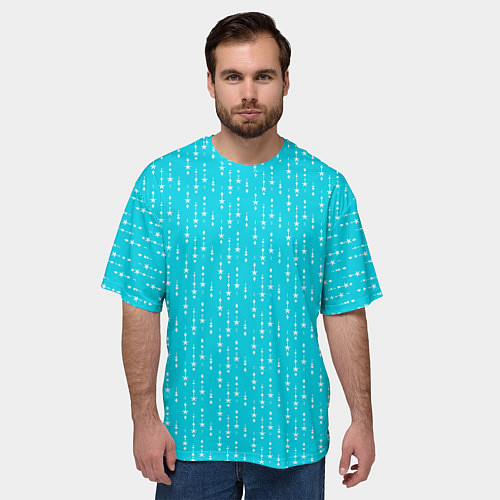 Мужская футболка оверсайз Неоновый голубой паттерн со звёздочками / 3D-принт – фото 3
