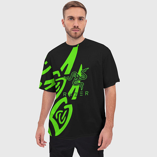 Мужская футболка оверсайз Razer лого лес / 3D-принт – фото 3