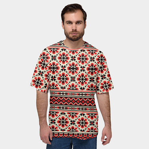 Мужская футболка оверсайз Славянская обережная вышивка / 3D-принт – фото 3