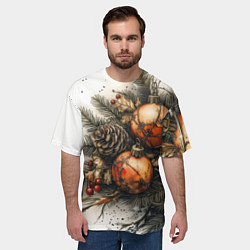 Футболка оверсайз мужская Новогодние игрушки и шишки, цвет: 3D-принт — фото 2