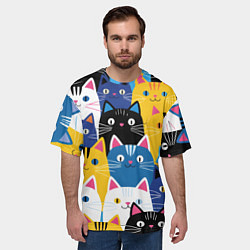 Футболка оверсайз мужская Много цветных котиков, цвет: 3D-принт — фото 2
