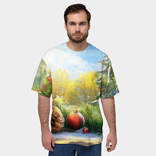 Мужская футболка оверсайз Солнечный новый год / 3D-принт – фото 3