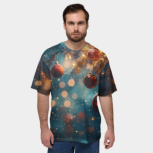 Мужская футболка оверсайз Новый год боке стиль / 3D-принт – фото 3