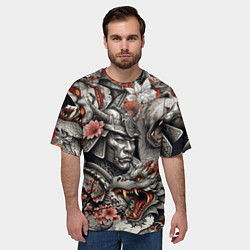 Футболка оверсайз мужская Самурай дракон и японские мифические существа, цвет: 3D-принт — фото 2