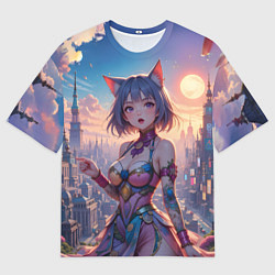Футболка оверсайз мужская Аниме в фантастическом городе, цвет: 3D-принт