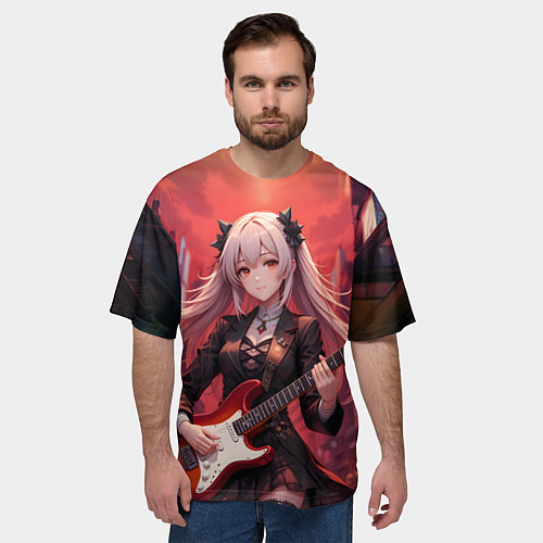Мужская футболка оверсайз Девочка с электрогитарой аниме / 3D-принт – фото 3