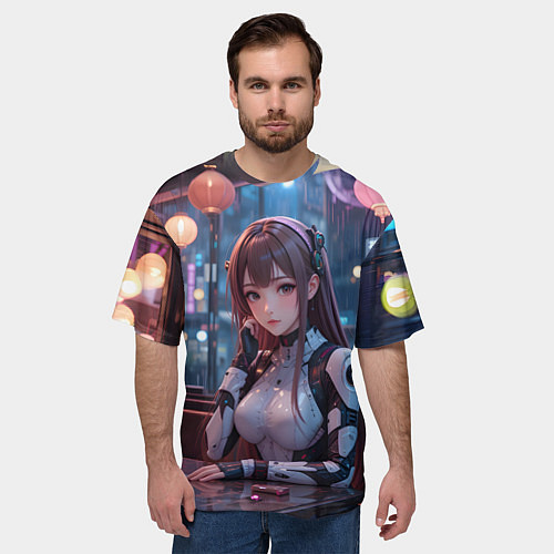 Мужская футболка оверсайз Аниме кибер девочка / 3D-принт – фото 3