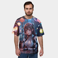 Футболка оверсайз мужская Аниме кибер девочка, цвет: 3D-принт — фото 2