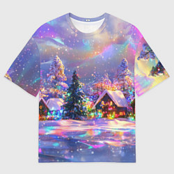 Футболка оверсайз мужская Дух рождества - зимние домики, цвет: 3D-принт