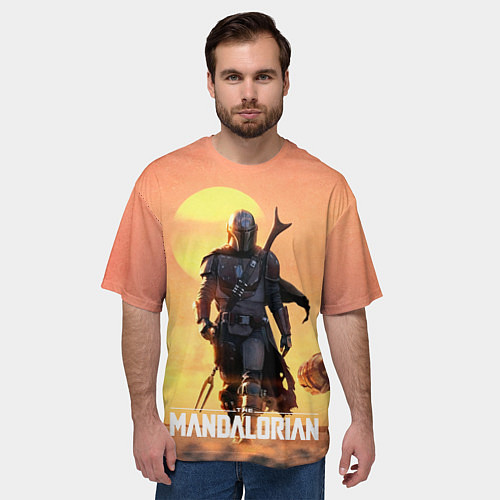 Мужская футболка оверсайз Идущий мандалорец / 3D-принт – фото 3