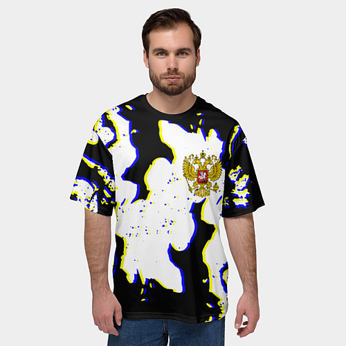 Мужская футболка оверсайз Россия герб глитч / 3D-принт – фото 3