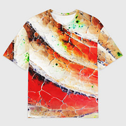 Футболка оверсайз мужская Красно-белая волнистая абстракция, цвет: 3D-принт