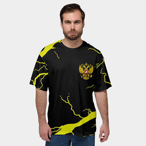 Мужская футболка оверсайз Россия шторм герб / 3D-принт – фото 3