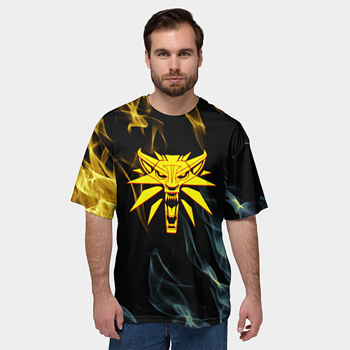 Мужская футболка оверсайз Ведьмак огненный стиль / 3D-принт – фото 3