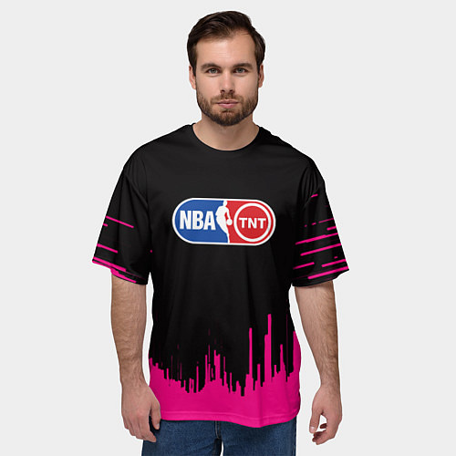 Мужская футболка оверсайз NBA розовые краски / 3D-принт – фото 3
