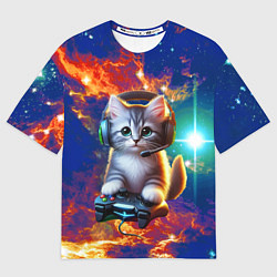 Футболка оверсайз мужская Удивительный мир котёнка игромана, цвет: 3D-принт