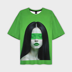 Футболка оверсайз мужская Pop art девушка на зеленом фоне, цвет: 3D-принт