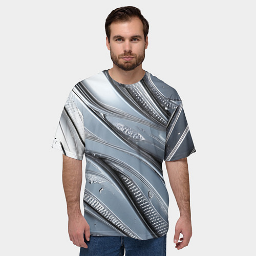 Мужская футболка оверсайз Полированный металл серебряный / 3D-принт – фото 3