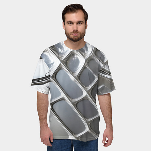 Мужская футболка оверсайз Полированный металл серебряный / 3D-принт – фото 3