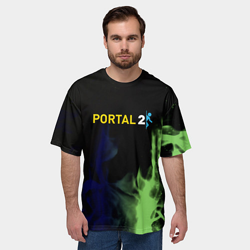 Мужская футболка оверсайз Portal fire steel / 3D-принт – фото 3