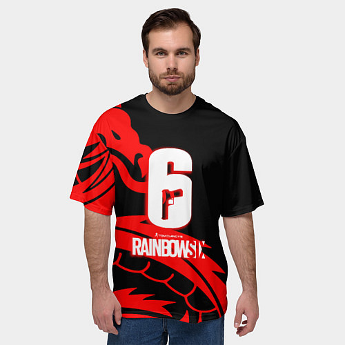 Мужская футболка оверсайз Rainbow six dragon fire logo / 3D-принт – фото 3