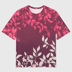 Мужская футболка оверсайз Листья на бордовом фоне - нейросеть