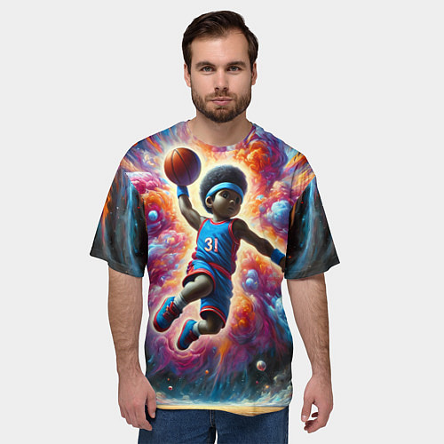 Мужская футболка оверсайз Бейсболист и космос / 3D-принт – фото 3