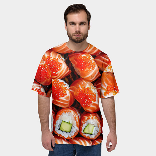 Мужская футболка оверсайз Филадельфия с красной икрой / 3D-принт – фото 3