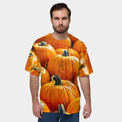 Мужская футболка оверсайз Много тыкв / 3D-принт – фото 3