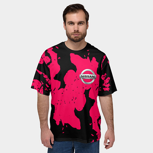 Мужская футболка оверсайз Nissan fire pink / 3D-принт – фото 3