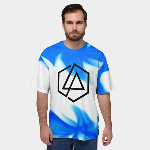 Мужская футболка оверсайз Linkin park blue flame / 3D-принт – фото 3