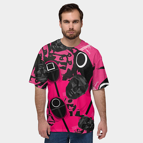 Мужская футболка оверсайз Игра в кальмара маска распорядителя и стражи / 3D-принт – фото 3